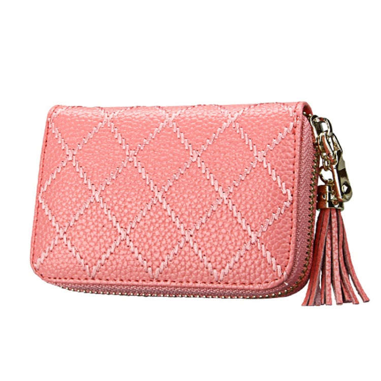 Genuine Cowhide Leather Grid Texture Zipper Card Holder Wallet RFID Blocking Card Bag Protect Cas...