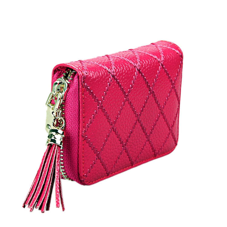 Genuine Cowhide Leather Grid Texture Zipper Card Holder Wallet RFID Blocking Card Bag Protect Cas...
