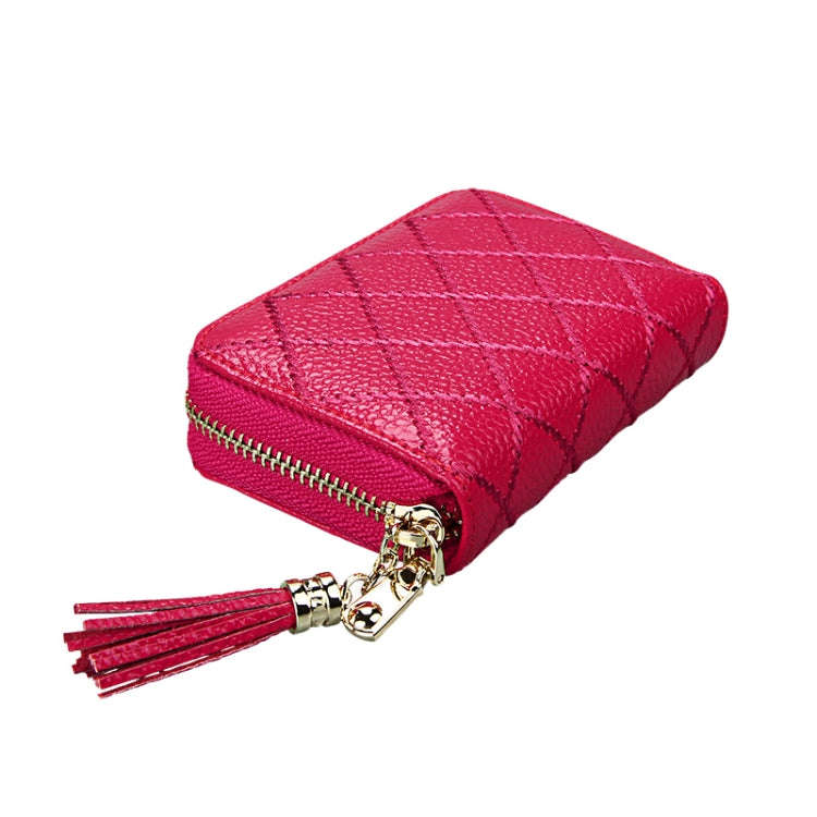 Genuine Cowhide Leather Grid Texture Zipper Card Holder Wallet RFID Blocking Card Bag Protect Cas...