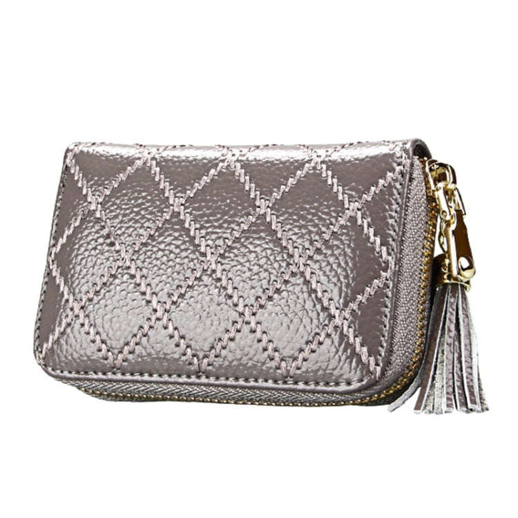 Genuine Cowhide Leather Grid Texture Zipper Card Holder Wallet RFID Blocking Card Bag Protect Cas...