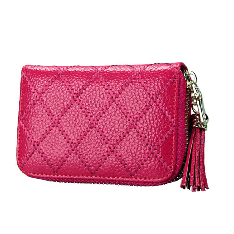 Genuine Cowhide Leather Grid Texture Zipper Card Holder Wallet RFID Blocking Card Bag Protect Cas...