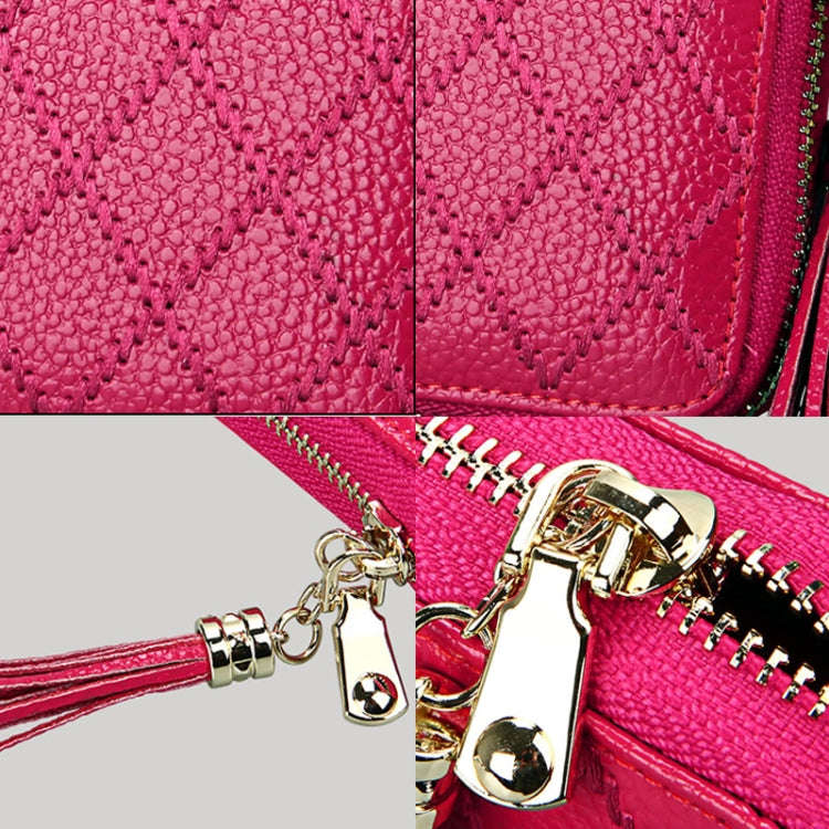 Genuine Cowhide Leather Grid Texture Zipper Card Holder Wallet RFID Blocking Card Bag Protect Cas...