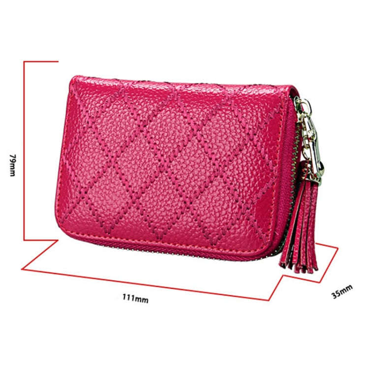 Genuine Cowhide Leather Grid Texture Zipper Card Holder Wallet RFID Blocking Card Bag Protect Cas...
