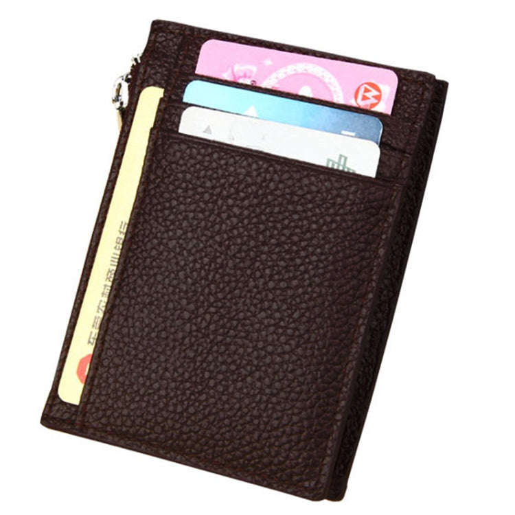 Cowhide Leather Solid Color Zipper Card Holder Wallet RFID Blocking Card Bag Protect Case Coin Pu...