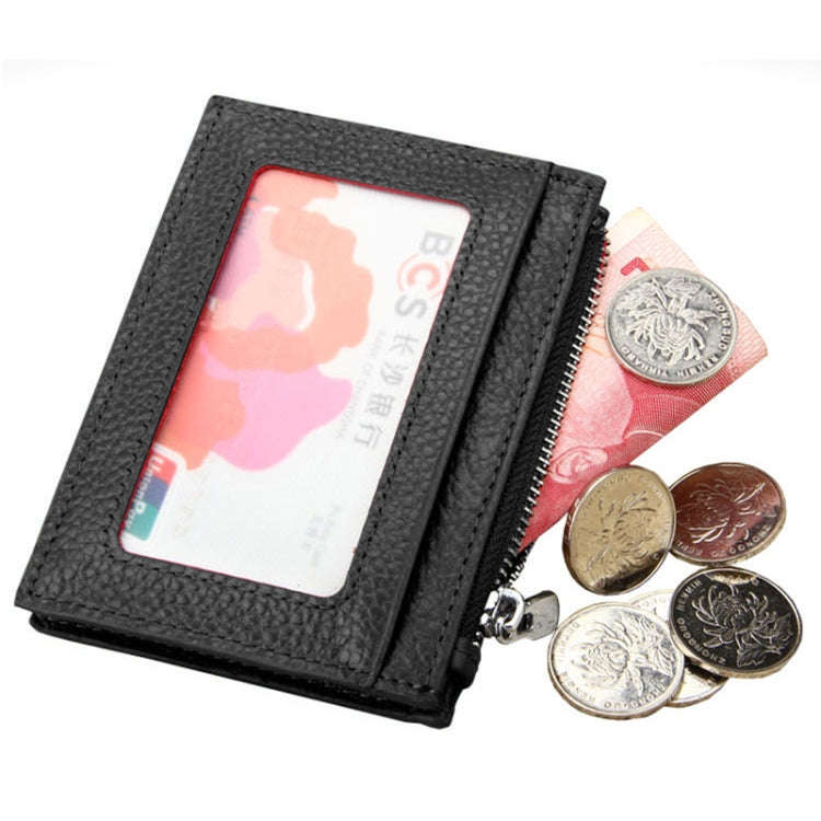 Cowhide Leather Solid Color Zipper Card Holder Wallet RFID Blocking Card Bag Protect Case Coin Pu...