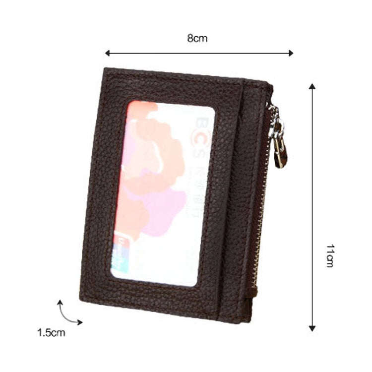 Cowhide Leather Solid Color Zipper Card Holder Wallet RFID Blocking Card Bag Protect Case Coin Pu...