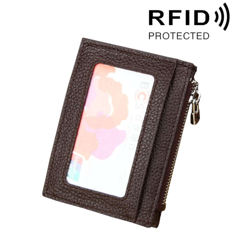 Cowhide Leather Solid Color Zipper Card Holder Wallet RFID Blocking Card Bag Protect Case Coin Pu...