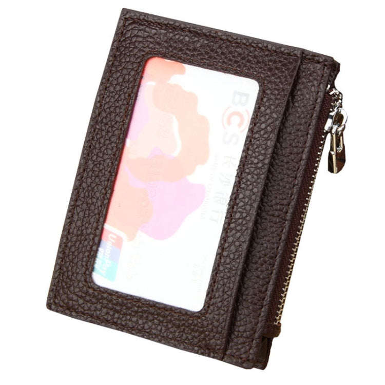 Cowhide Leather Solid Color Zipper Card Holder Wallet RFID Blocking Card Bag Protect Case Coin Pu...
