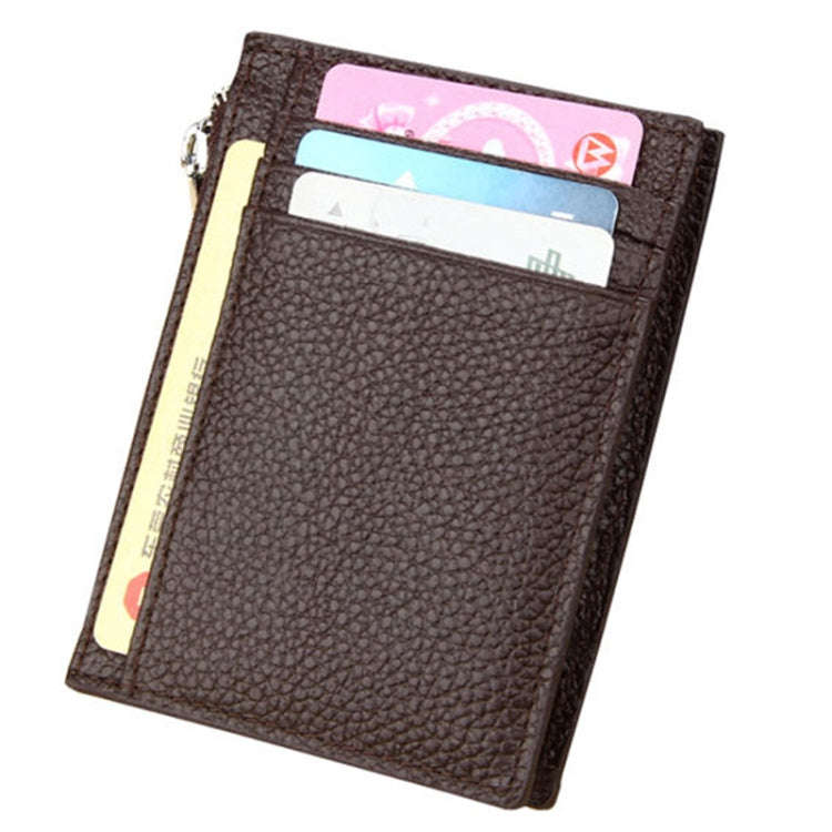 Cowhide Leather Solid Color Zipper Card Holder Wallet RFID Blocking Card Bag Protect Case Coin Pu...