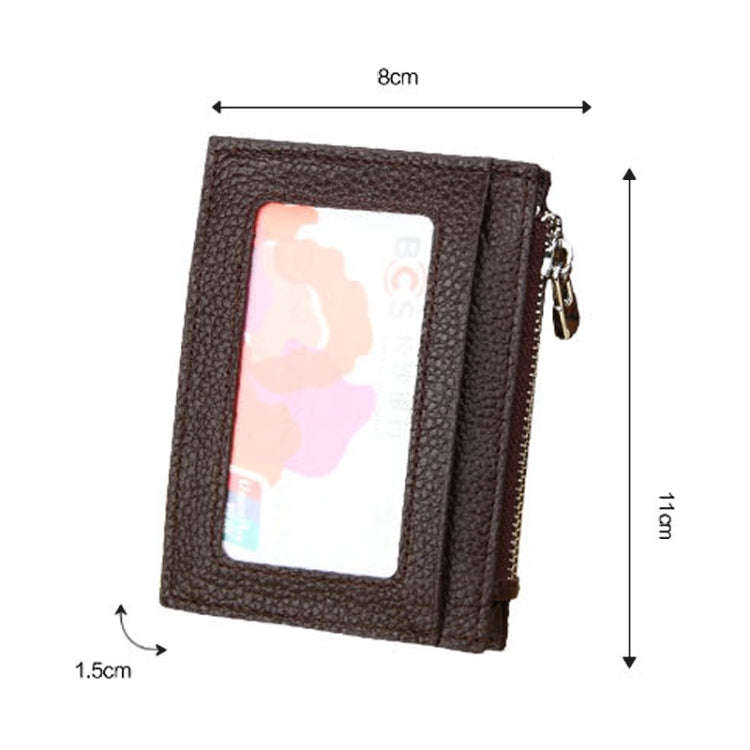 Cowhide Leather Solid Color Zipper Card Holder Wallet RFID Blocking Card Bag Protect Case Coin Pu...
