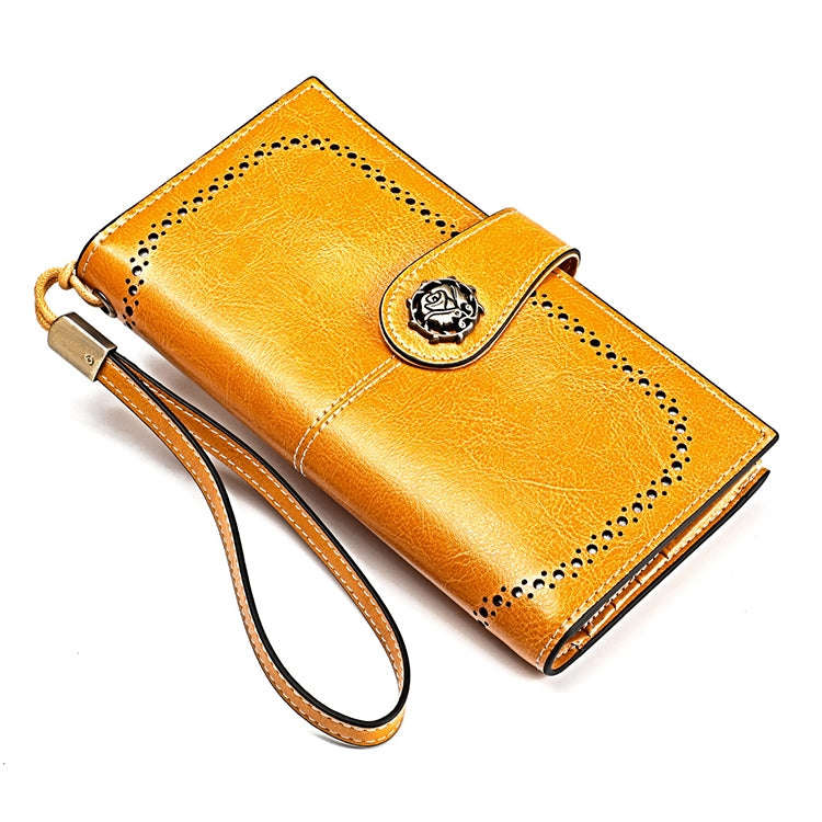 3526 Vintage Oil Wax Texture Large Capacity Long Multi-function Anti-magnetic RFID Wallet Clutch ...
