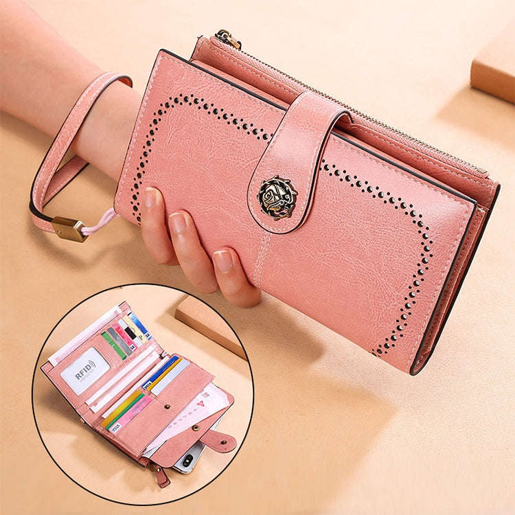 3526 Vintage Oil Wax Texture Large Capacity Long Multi-function Anti-magnetic RFID Wallet Clutch ...