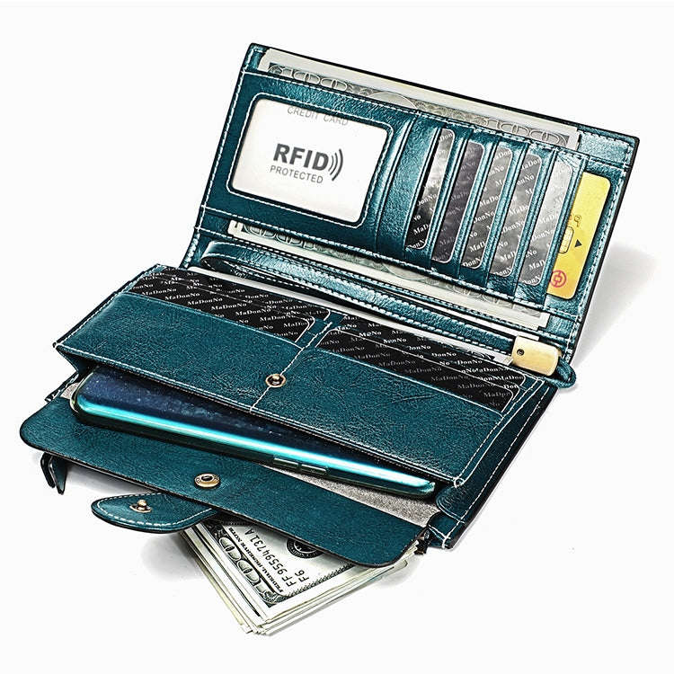 3526 Vintage Oil Wax Texture Large Capacity Long Multi-function Anti-magnetic RFID Wallet Clutch ...