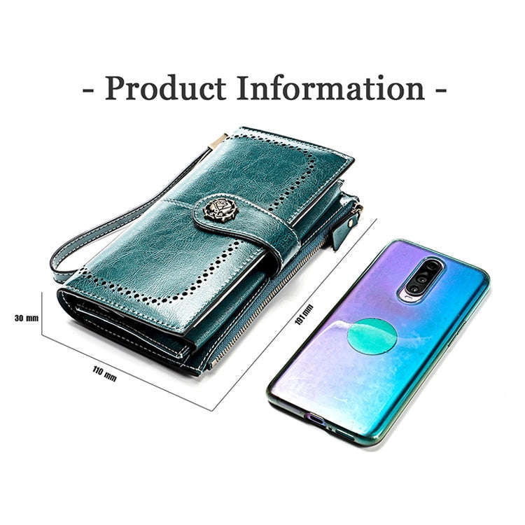 3526 Vintage Oil Wax Texture Large Capacity Long Multi-function Anti-magnetic RFID Wallet Clutch ...