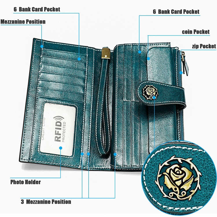 3526 Vintage Oil Wax Texture Large Capacity Long Multi-function Anti-magnetic RFID Wallet Clutch ...