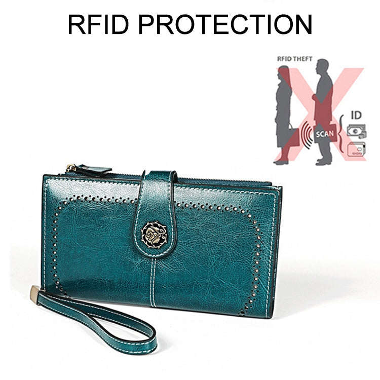 3526 Vintage Oil Wax Texture Large Capacity Long Multi-function Anti-magnetic RFID Wallet Clutch ...
