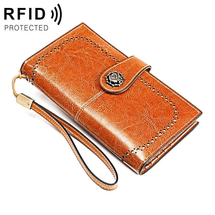 3526 Vintage Oil Wax Texture Large Capacity Long Multi-function Anti-magnetic RFID Wallet Clutch ...