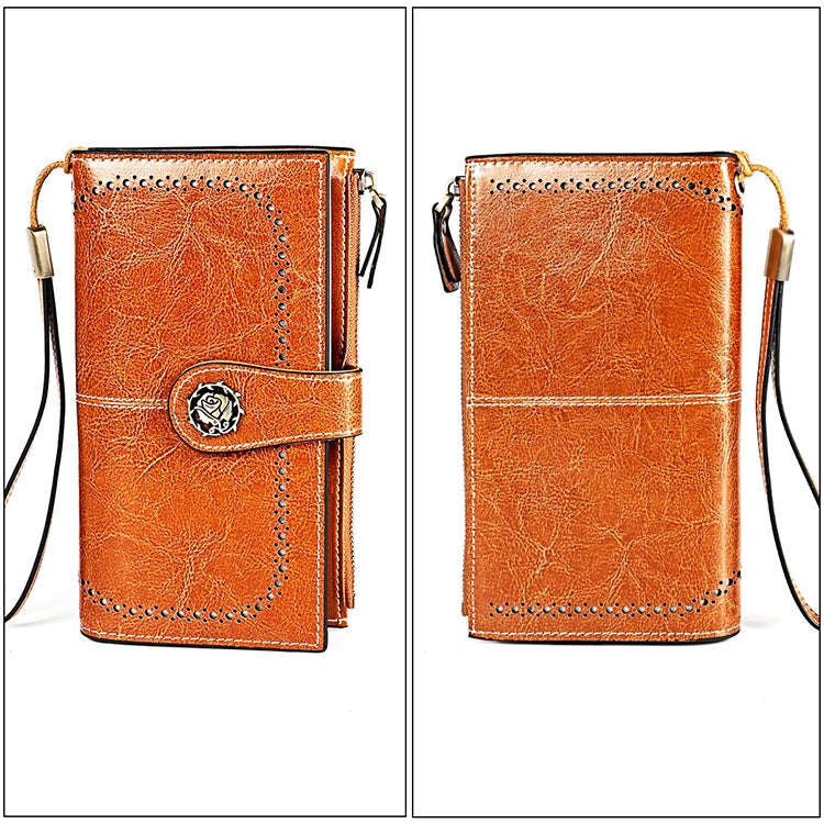 3526 Vintage Oil Wax Texture Large Capacity Long Multi-function Anti-magnetic RFID Wallet Clutch ...