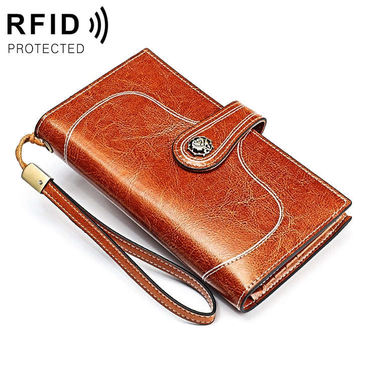 3527 Vintage Oil Wax Texture Large Capacity Long Multi-function Anti-magnetic RFID Wallet Clutch ...