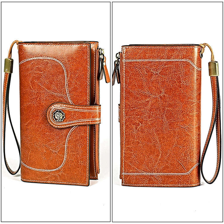 3527 Vintage Oil Wax Texture Large Capacity Long Multi-function Anti-magnetic RFID Wallet Clutch ...