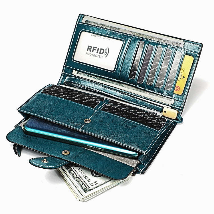 3527 Vintage Oil Wax Texture Large Capacity Long Multi-function Anti-magnetic RFID Wallet Clutch ...