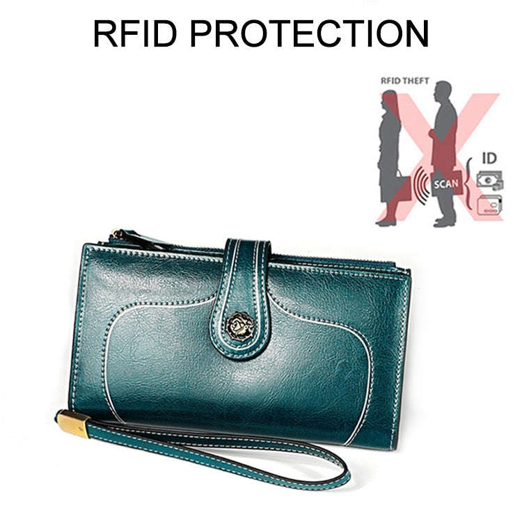 3527 Vintage Oil Wax Texture Large Capacity Long Multi-function Anti-magnetic RFID Wallet Clutch ...