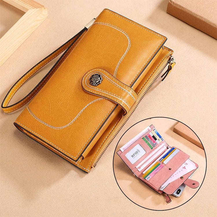 3527 Vintage Oil Wax Texture Large Capacity Long Multi-function Anti-magnetic RFID Wallet Clutch ...