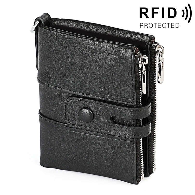 3529 Retro Crazy Horse Texture Double Zipper Anti-magnetic RFID Wallet for Man with Card Slots (B...
