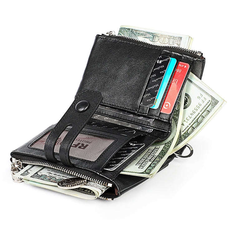 3529 Retro Crazy Horse Texture Double Zipper Anti-magnetic RFID Wallet for Man with Card Slots (B...