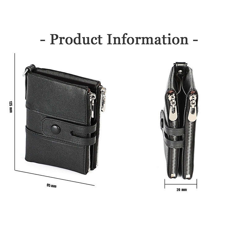 3529 Retro Crazy Horse Texture Double Zipper Anti-magnetic RFID Wallet for Man with Card Slots (B...