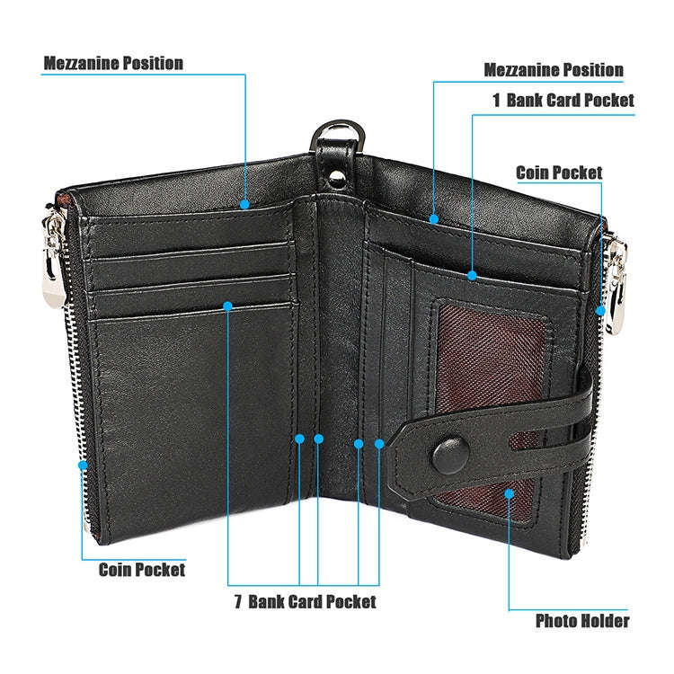 3529 Retro Crazy Horse Texture Double Zipper Anti-magnetic RFID Wallet for Man with Card Slots (B...