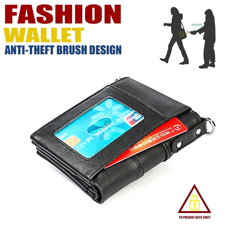 3529 Retro Crazy Horse Texture Double Zipper Anti-magnetic RFID Wallet for Man with Card Slots (B...