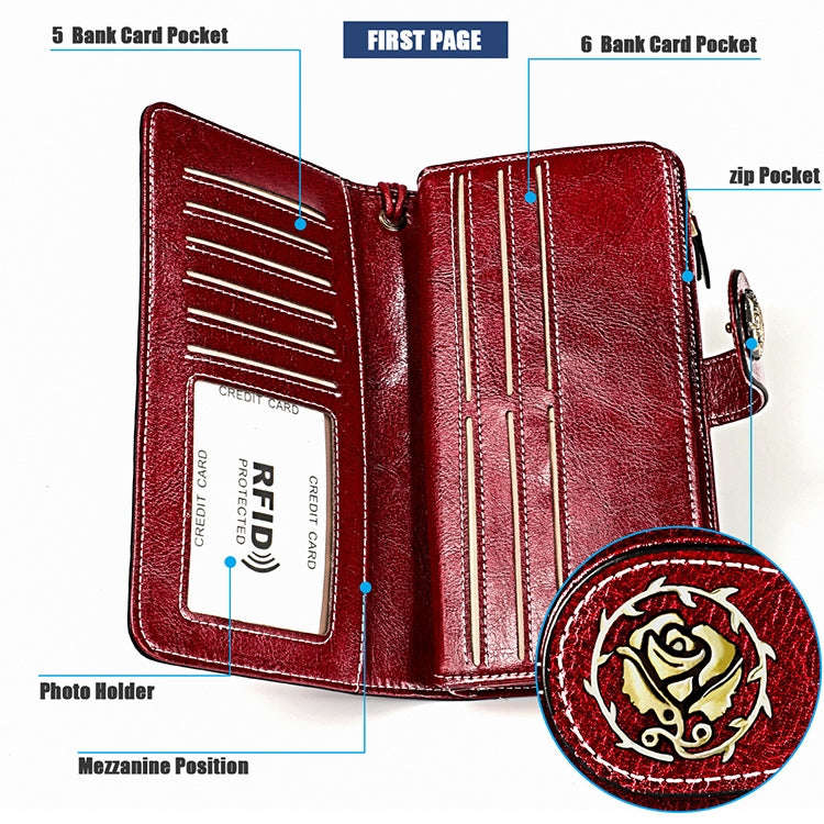 3556 Large Capacity Long Multi-function Anti-magnetic RFID Wallet Clutch for Ladies with Card Slo...