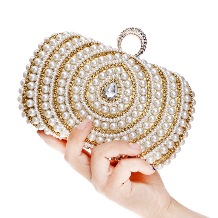 Women Fashion Banquet Party Pearl Handbag(Gold)