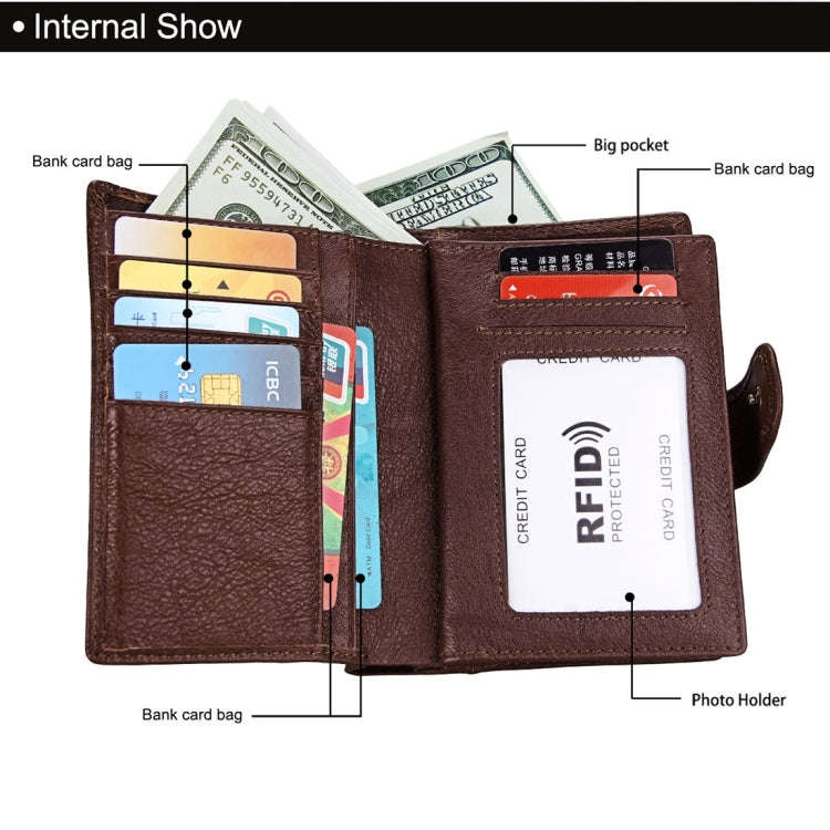 Antimagnet RFID Genuine Leather Wallet / Passport Package / Cowhide Card Slot for man(Coffee)