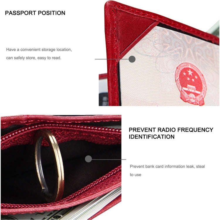 Antimagnet RFID Genuine Leather Wallet / Passport Package / Cowhide Card Slot for man(Red)