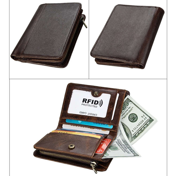 8231 Antimagnetic RFID Men Fashion Crazy Horse Textyure Genuine Leather Wallet Card Bag(Coffee)