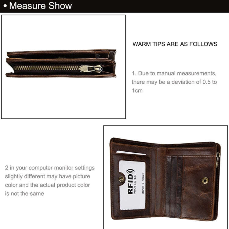 8231 Antimagnetic RFID Men Fashion Crazy Horse Textyure Genuine Leather Wallet Card Bag(Coffee)