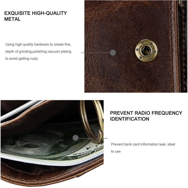 8231 Antimagnetic RFID Men Fashion Crazy Horse Textyure Genuine Leather Wallet Card Bag(Coffee)