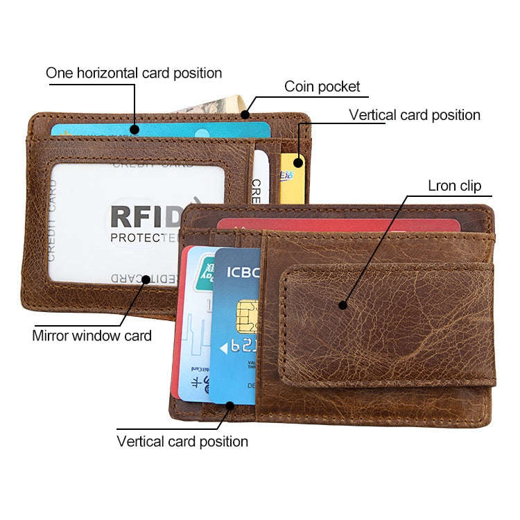 KB80 Antimagnetic RFID Crazy Horse Texture Oil Wax Leather Card Holder Wallet Billfold for Men an...