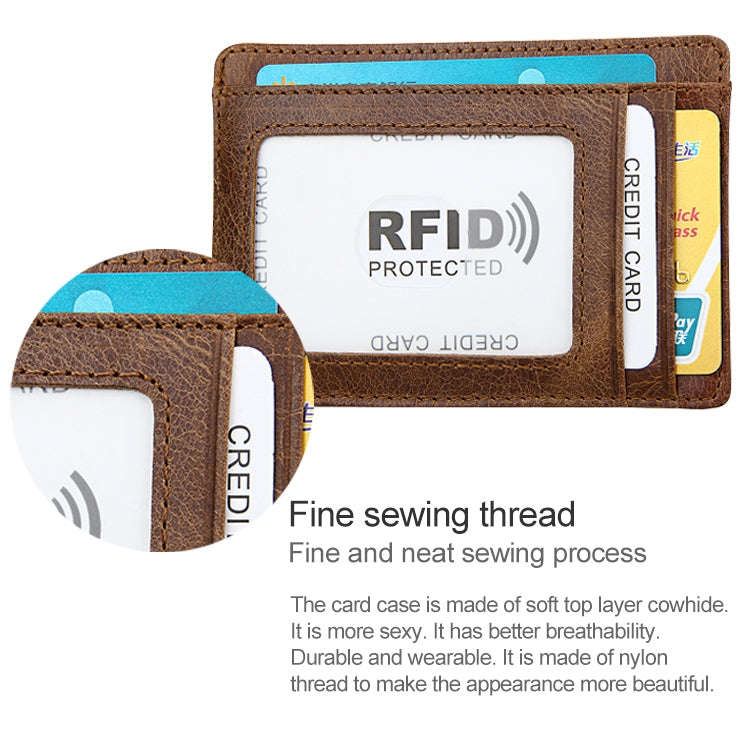 KB80 Antimagnetic RFID Crazy Horse Texture Oil Wax Leather Card Holder Wallet Billfold for Men an...