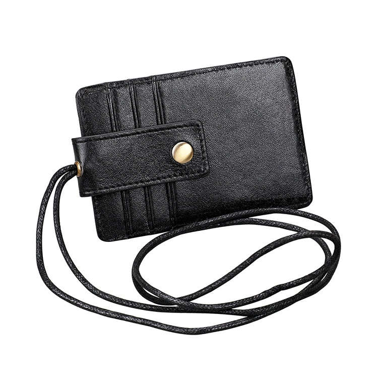 KB153 Antimagnetic RFID Leather Card Holder ID Card Badge with Lanyard(Black)