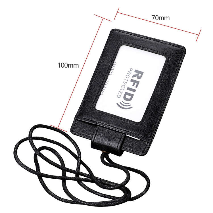 KB153 Antimagnetic RFID Leather Card Holder ID Card Badge with Lanyard(Black)