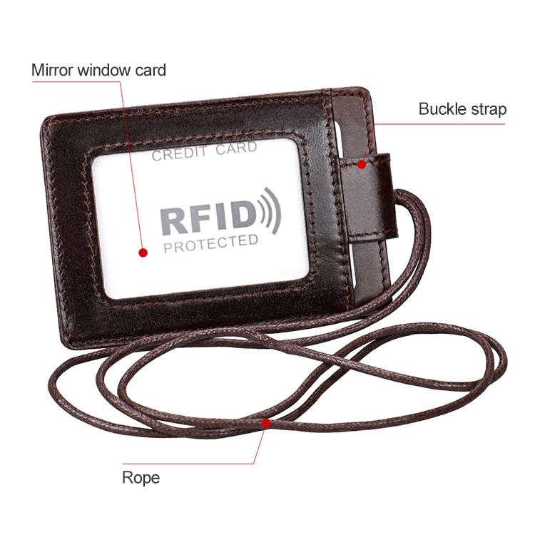 KB153 Antimagnetic RFID Leather Card Holder ID Card Badge with Lanyard(Black)