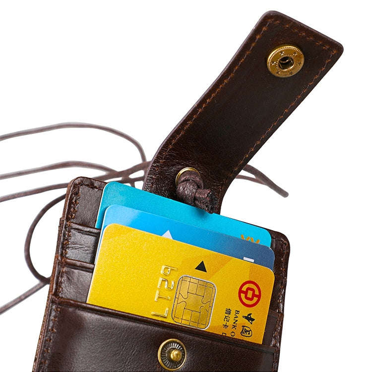 KB153 Antimagnetic RFID Leather Card Holder ID Card Badge with Lanyard(Black)