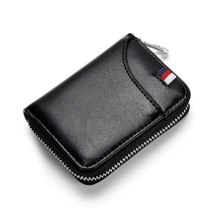 KB155 Antimagnetic RFID Zipper Leather Large-capacity Cards Holder Wallet(Black)