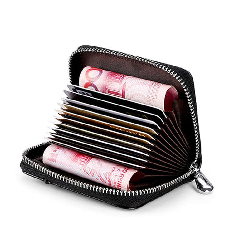 KB155 Antimagnetic RFID Zipper Leather Large-capacity Cards Holder Wallet(Black)