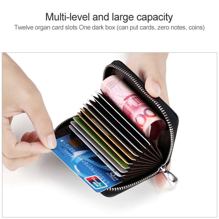 KB155 Antimagnetic RFID Zipper Leather Large-capacity Cards Holder Wallet(Black)