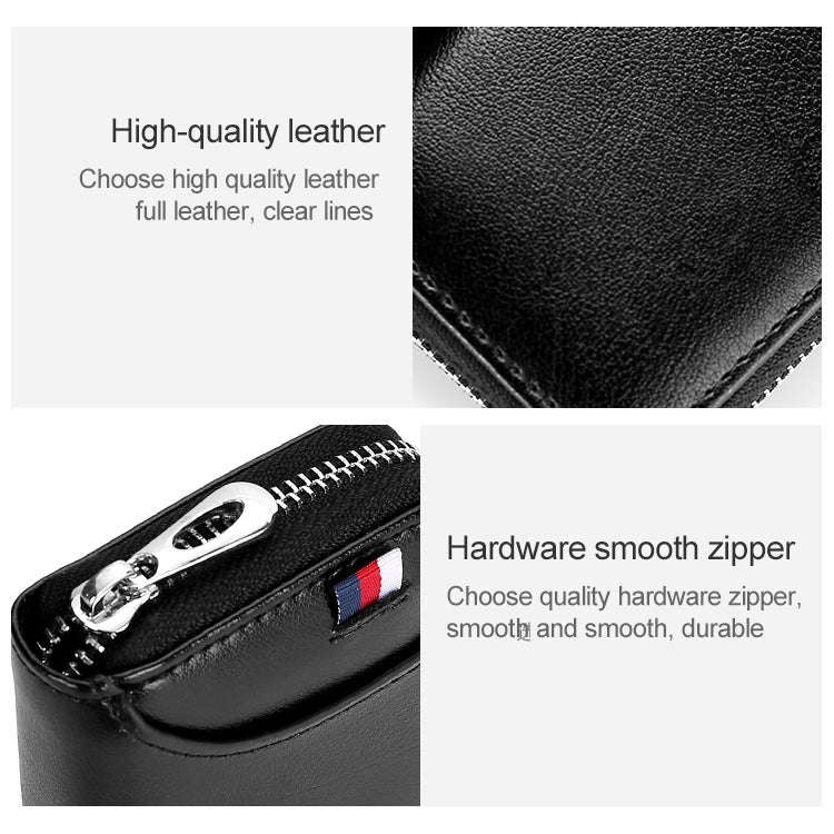 KB155 Antimagnetic RFID Zipper Leather Large-capacity Cards Holder Wallet(Black)
