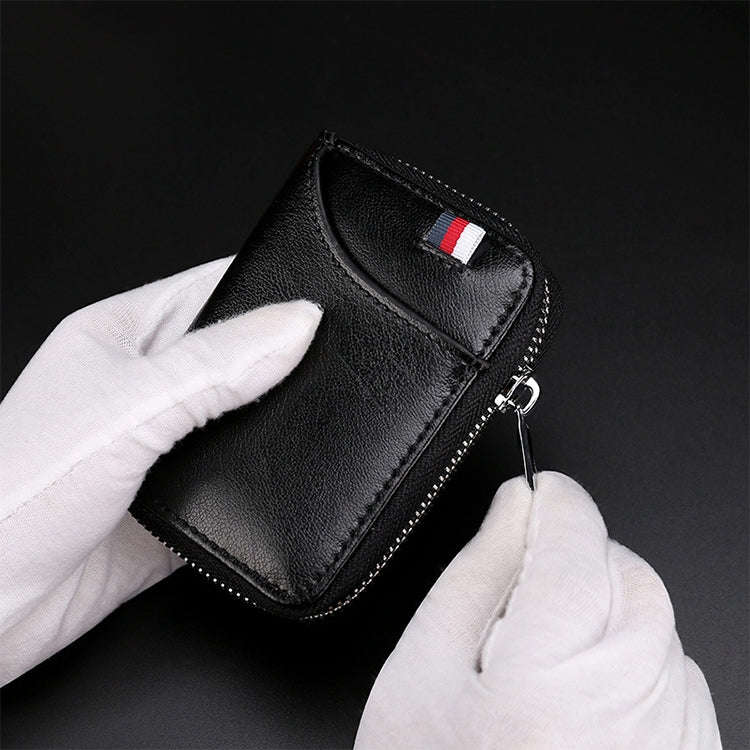 KB155 Antimagnetic RFID Zipper Leather Large-capacity Cards Holder Wallet(Black)